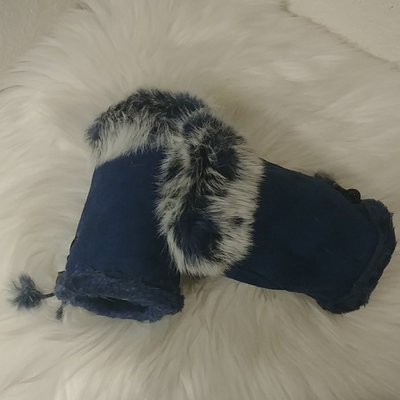 Blue Faux Fur Fleece Fingerless Winter Gloves - Picture 3 of 16